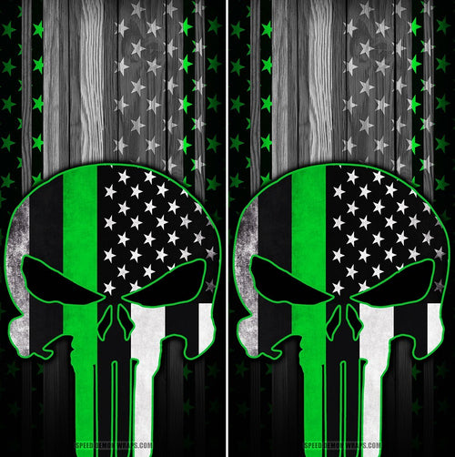 Punisher Cornhole Wraps Green Stripe American Flag
