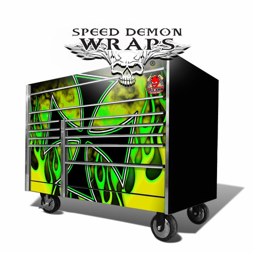 SNAP ON TOOL BOX  GRAPHICS WRAP KIT- HOT ROD FLAMES - YELLOW- GREEN