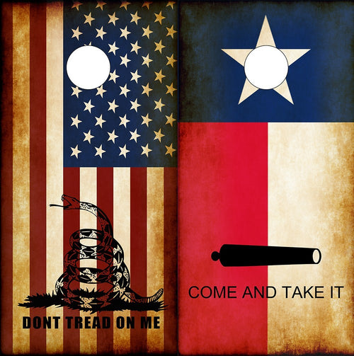 Cornhole Wraps Texas Flag American Flag Don't Tread on Me Molon Labe
