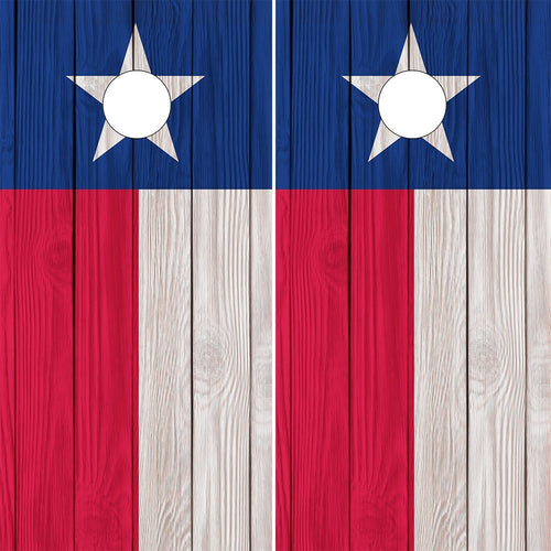 Cornhole Wraps Texas Flag on Wood Grain