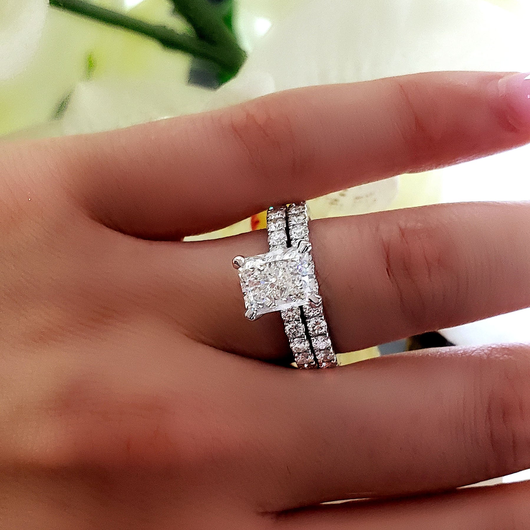 2 00 Ct Radiant Cut Diamond Engagement Ring Set W Accents H Color Vs1 Kingofjewelry Com