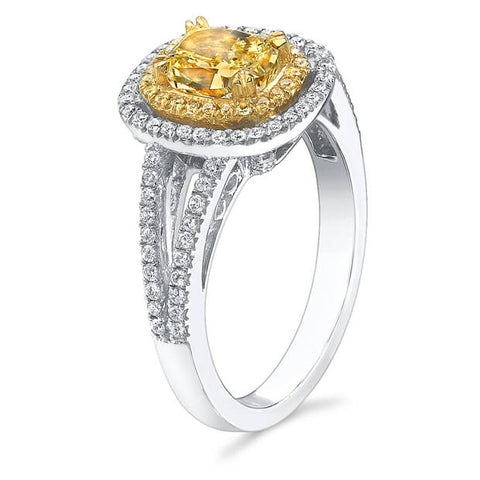 2.05 Ct. Canary Fancy Yellow Cushion Cut Diamond Engagement Ring (GIA Certified)