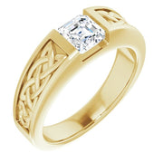 Men's Asscher Cut Celtic Diamond Ring Yellow Gold