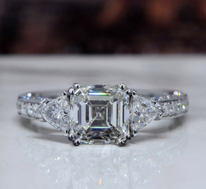 Asscher Cut Engagement Ring with Trillions, 2.75 I Color VS1 GIA ...