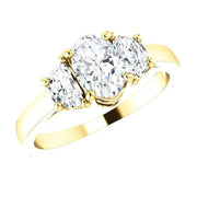 3 Stone Oval Diamond Ring with Half Moons Yellow Gold