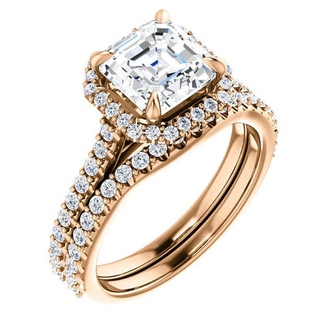 3.00 Ct. Halo Asscher Cut Diamond Engagement Bridal Set G Color VS1 GIA Certified