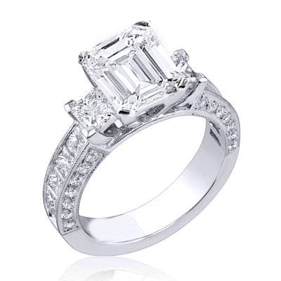 2.70 Ct. 3 Stone Emerald Cut & Princess Engagement Ring F Color VS1 GIA Certified