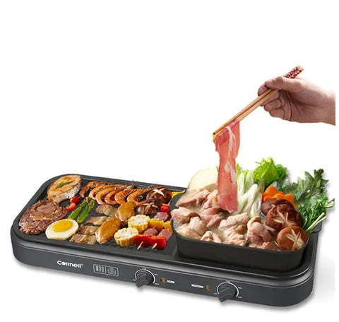 2-in-1 Steamboat BBQ Non-stick Grill Hot Pot Set