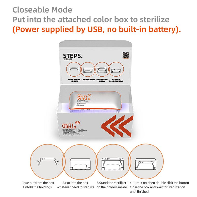 59S UV LED Portable Sterilizer X1 (Silver With Orange) closeable mode