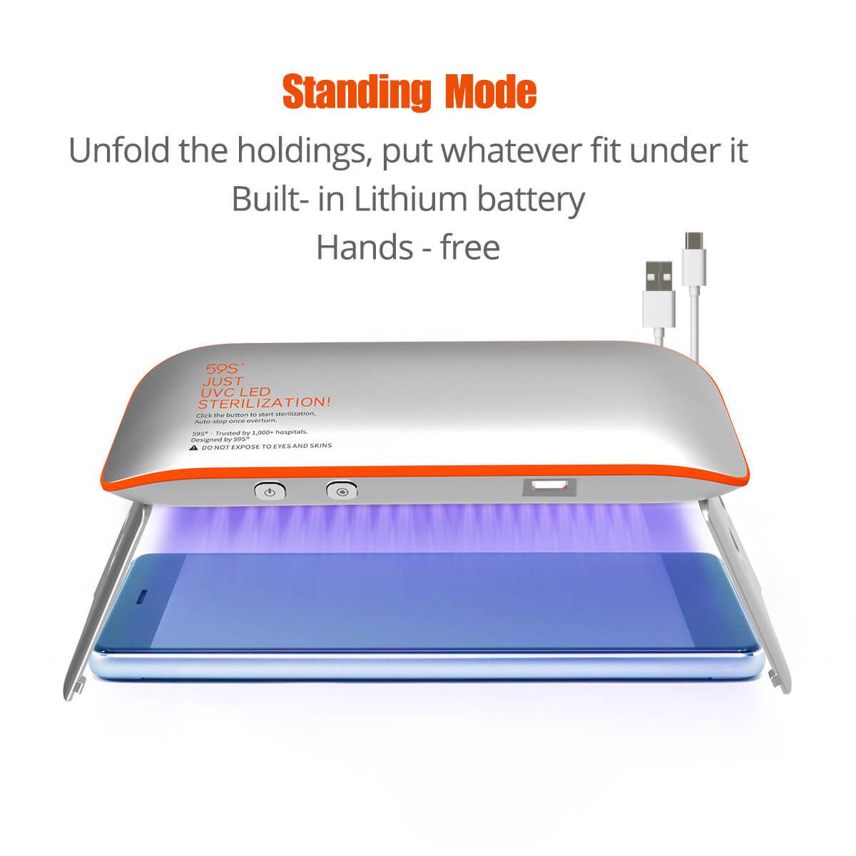 59S UV LED Portable Sterilizer X1 (Silver With Orange) standing mode