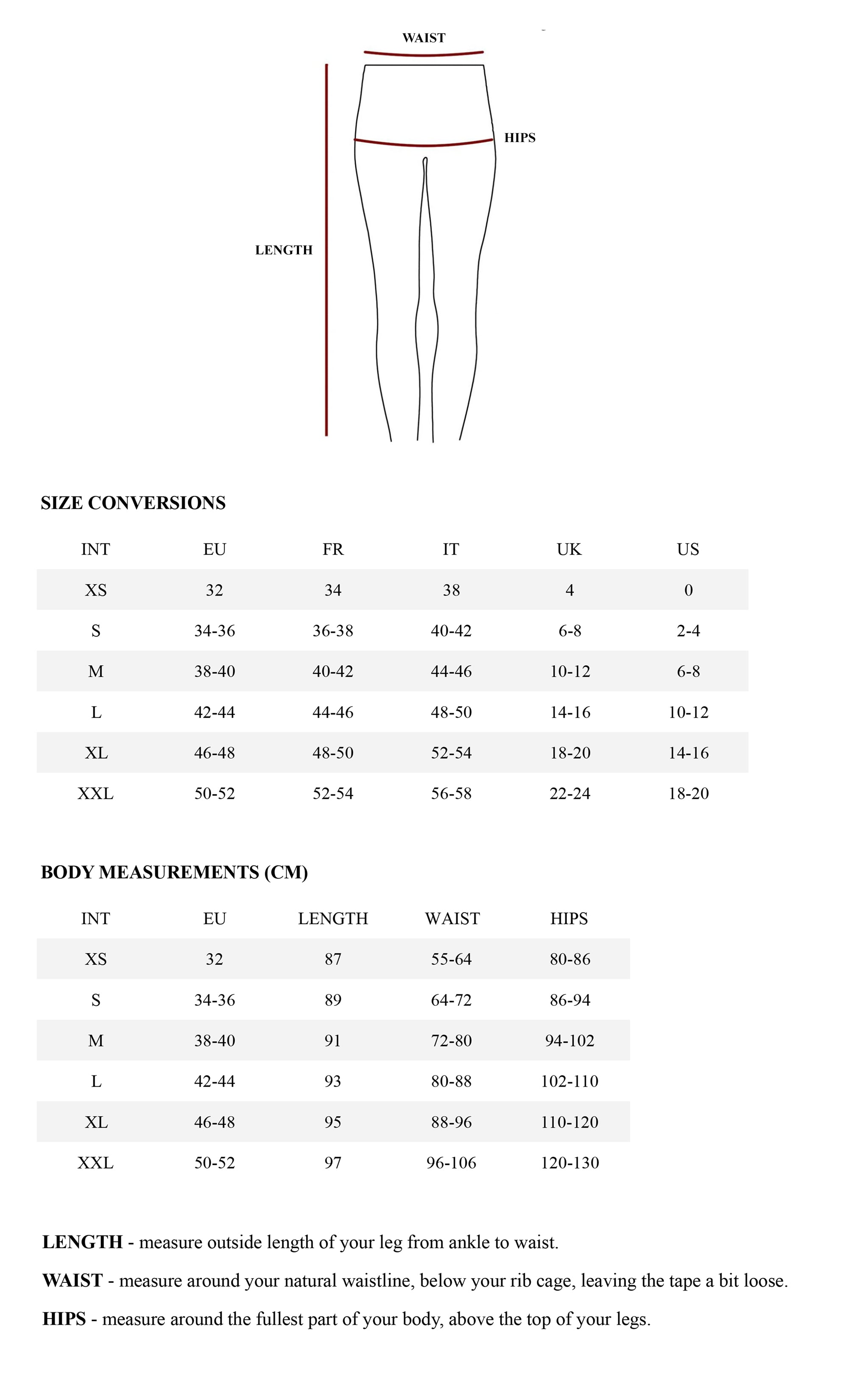 Sizing Charts – Italian Tights