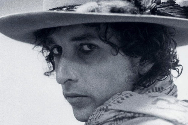 Real tight photo of Bob Dylan.