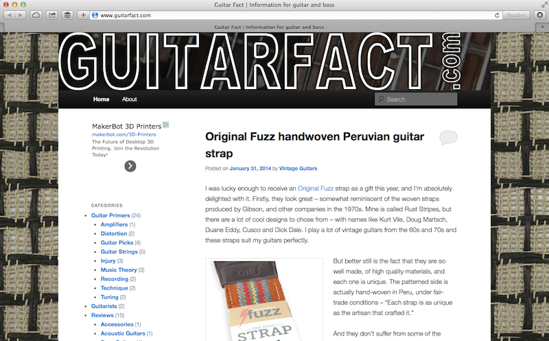 screenshot of our Peruvian guitar strap review on Guitar Fact