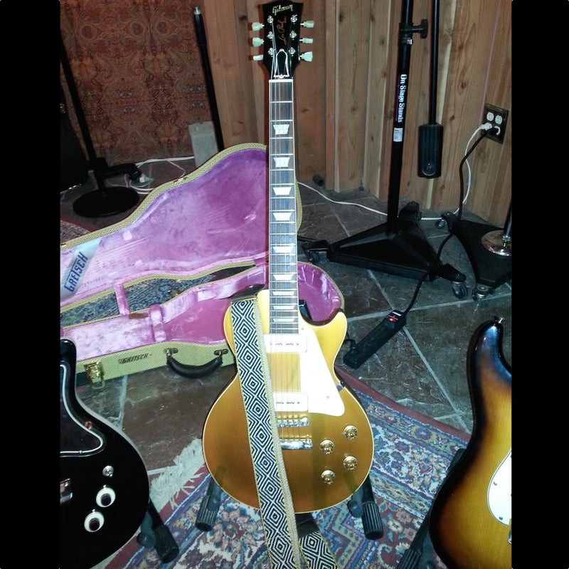 Of Montreal in the studio with a Peruvian fuzz strap and a 1954 Gibson Les Paul gold top photo 1 of 3
