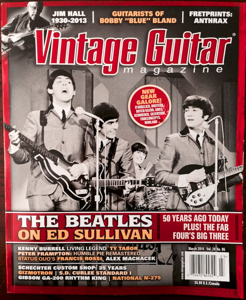 Cover of the issue of Vintage Guitar Magazine that features our peruvian guitar straps 