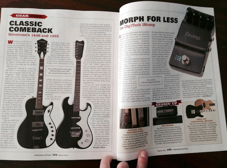 Page 165 of vintage guitar magazine March 2014 that features our peruvian guitar straps