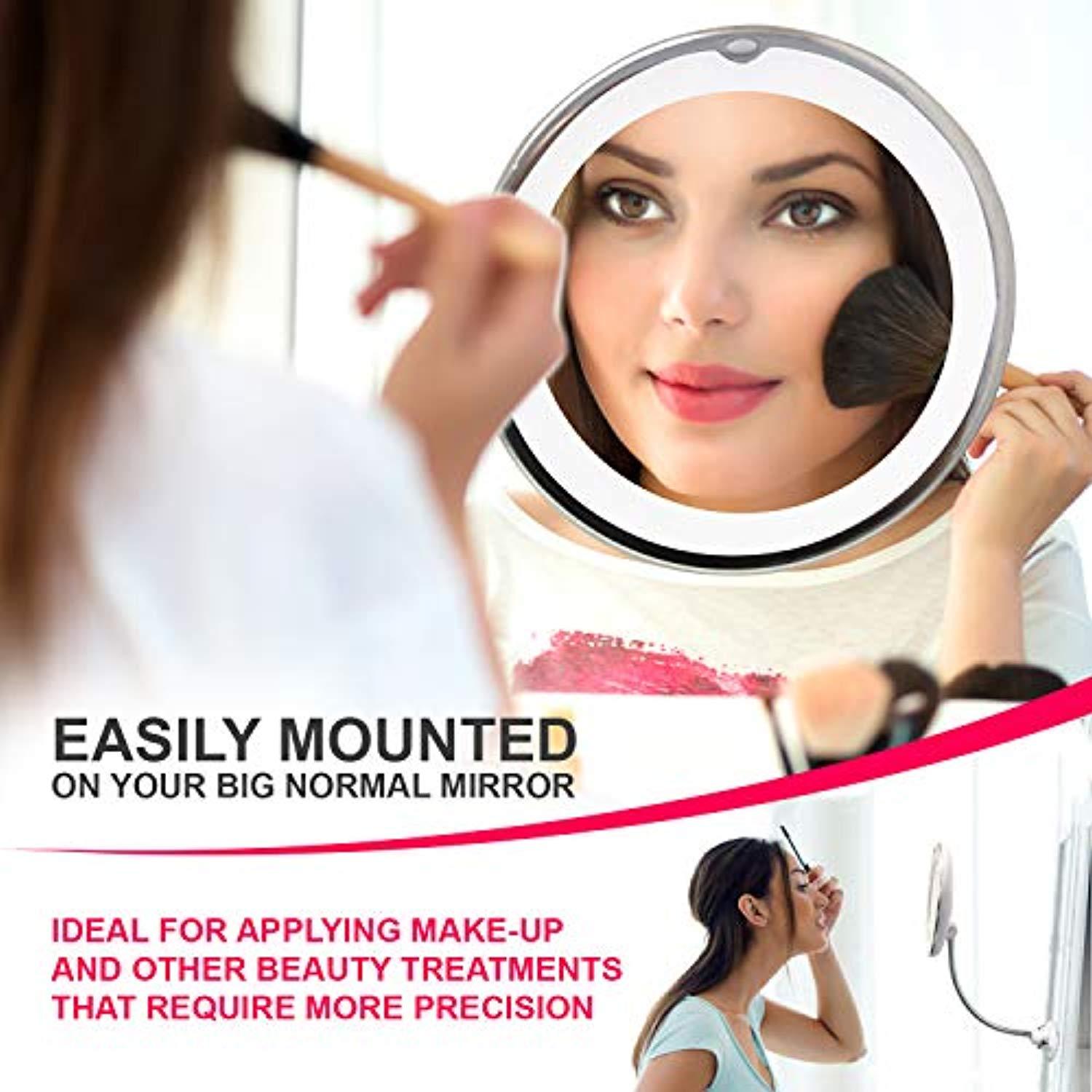 10X Magnifying Makeup Mirror with Light Adjustable Gooseneck Suction Cup Makeup Mirror