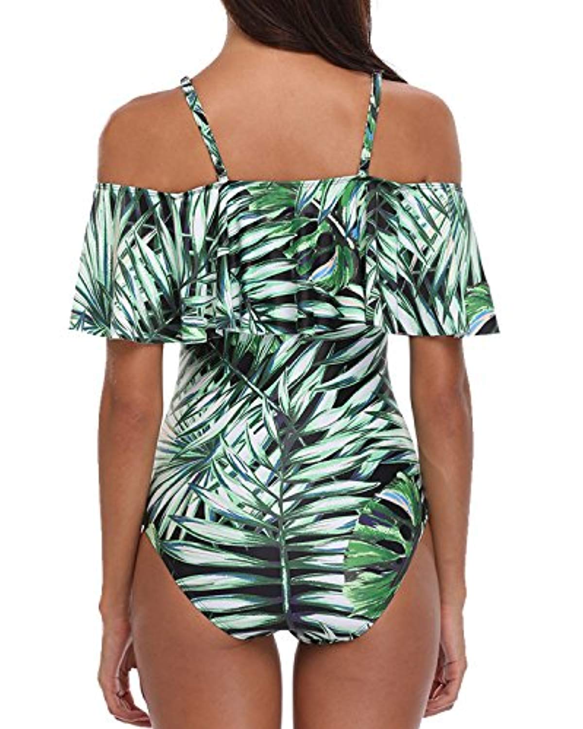 Women  Vintage Printed Off Shoulder Flounce Swimwear