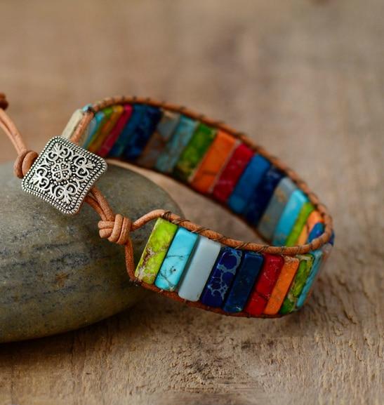 Chakra Bracelet Jewelry Handmade Multi Color Natural Stone Tube Beads