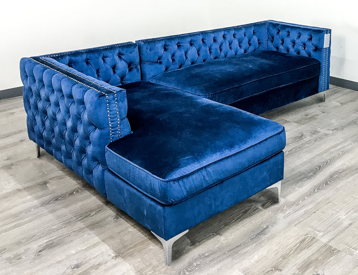 Luxurious Blue Velvet Tufted Sectional – MW Furniture Outlet