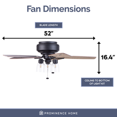 52 Inch Magonia Low Profile Ceiling Fan by Prominence Home