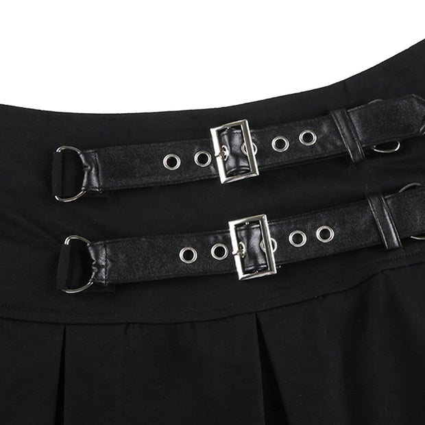 Dark Babes High-waisted Leather Pleated Skirt Streetwear Brand Techwear Combat Tactical YUGEN THEORY