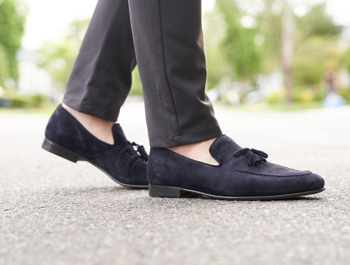 Bristol Navy Blue Suede Tassel Loafers