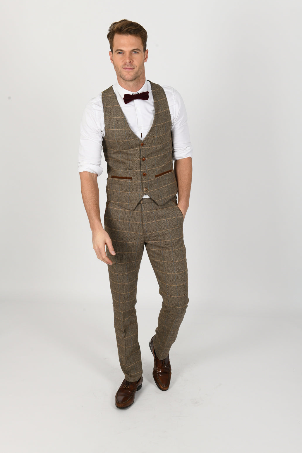 Tan Check Tweed Waistcoat Wedding Waistcoats Wedding Suits