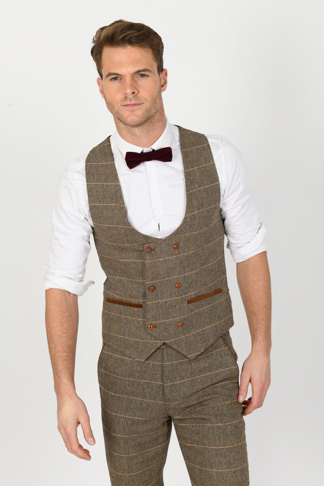 Tan Tweed Check Waistcoat Wedding Waistcoats Wedding Suits