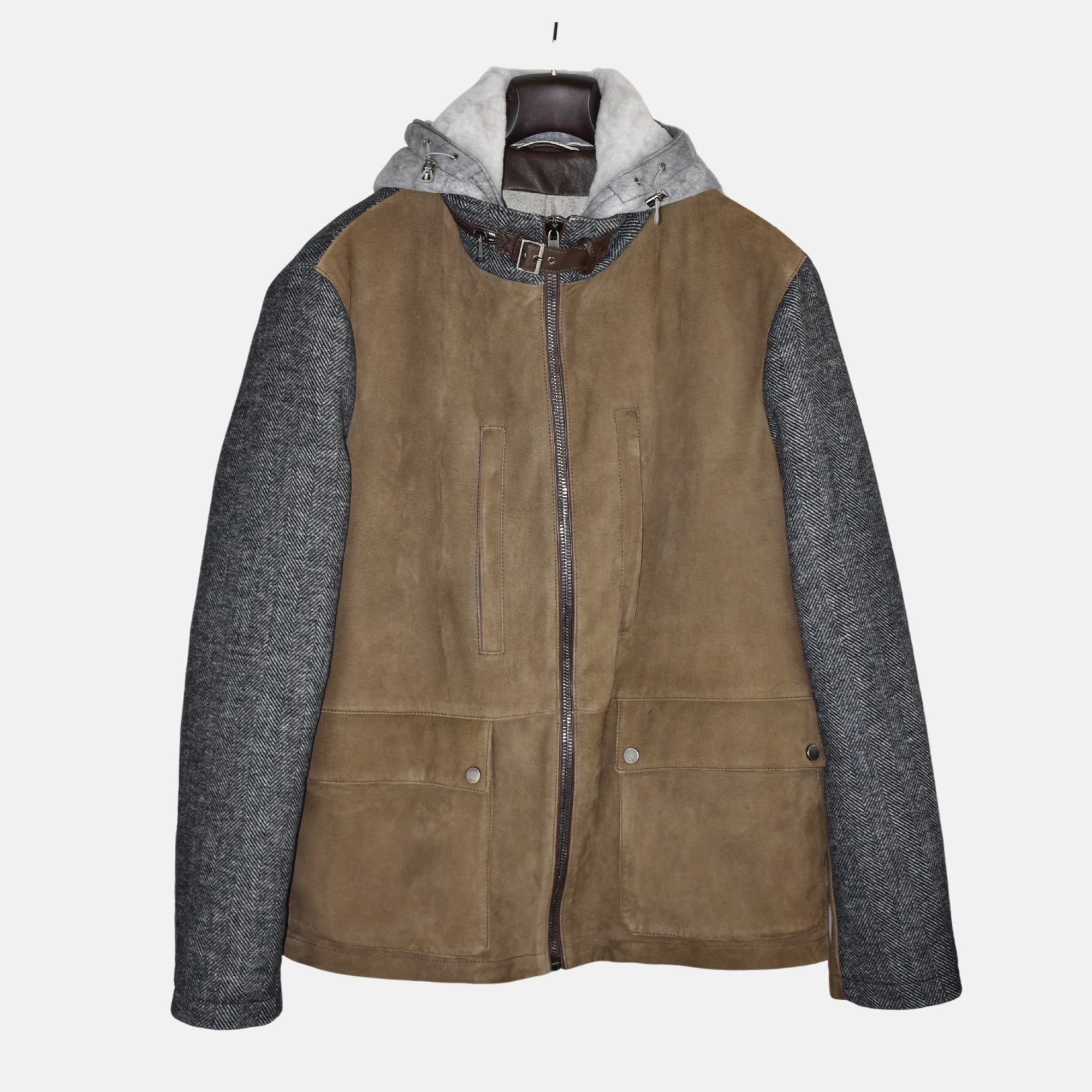 image of Multicoloured Hooded Jacket made of Leather/Wool/Shearling (EU 54)