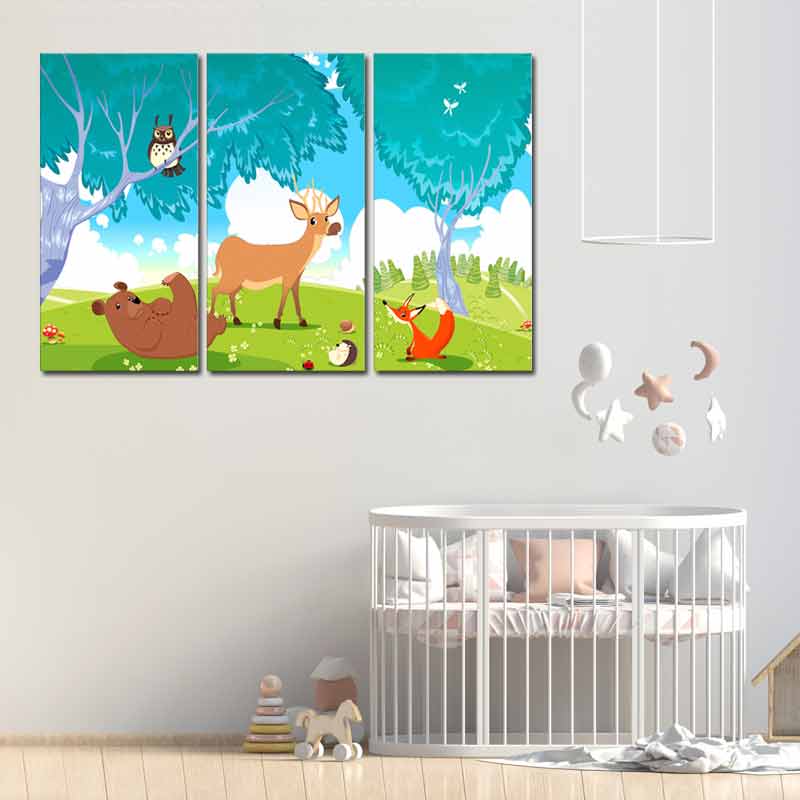 Tableau Animaux Bebe 3 Panneaux