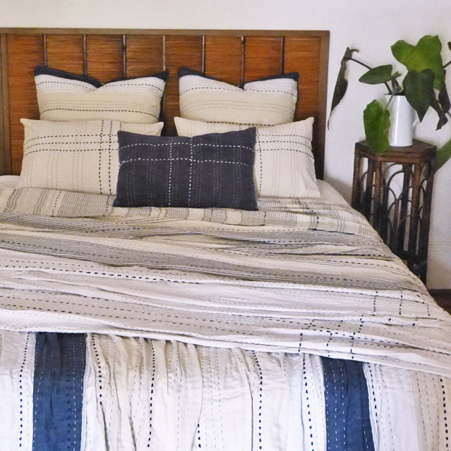 Indigo/Cream/White Quilt - Sally Campbell, Handmade Textiles