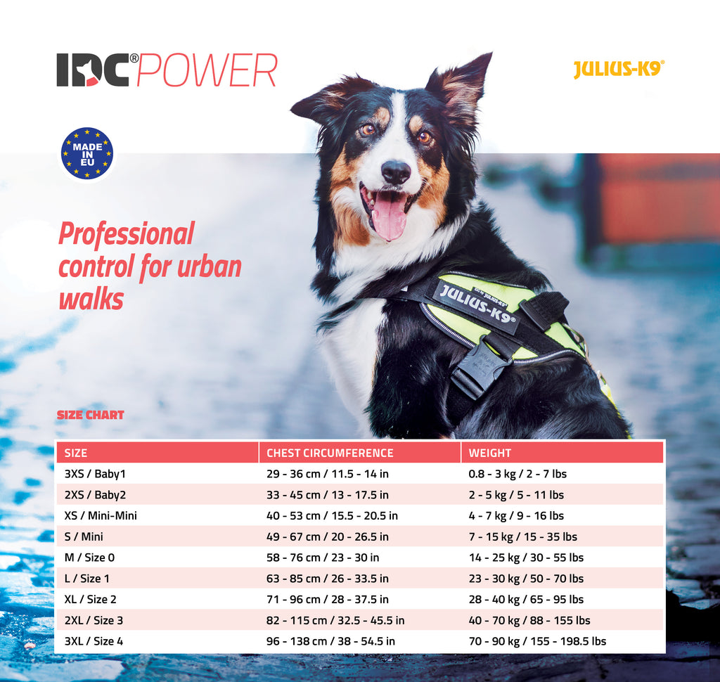 size chart for julius k9 harness