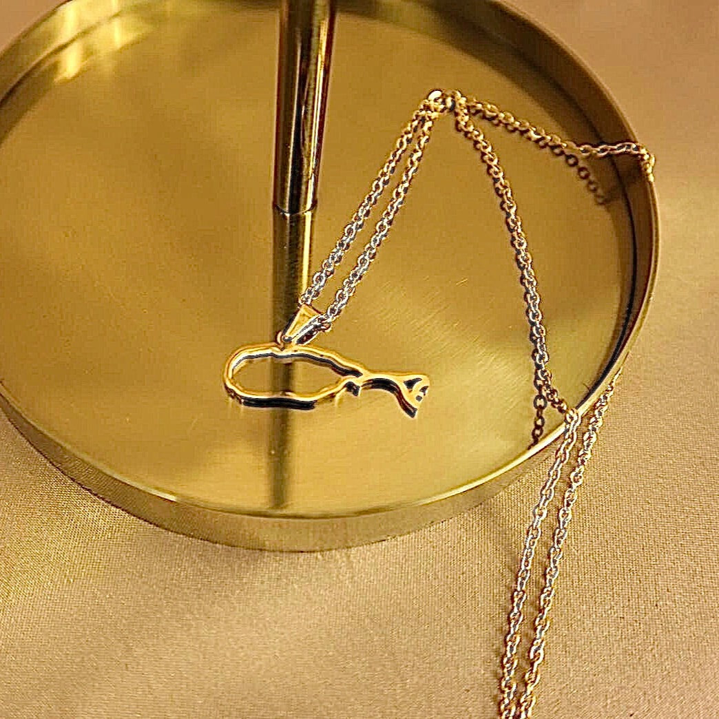 St Kitts Outline 18ct gold plated on stainless steel Necklace