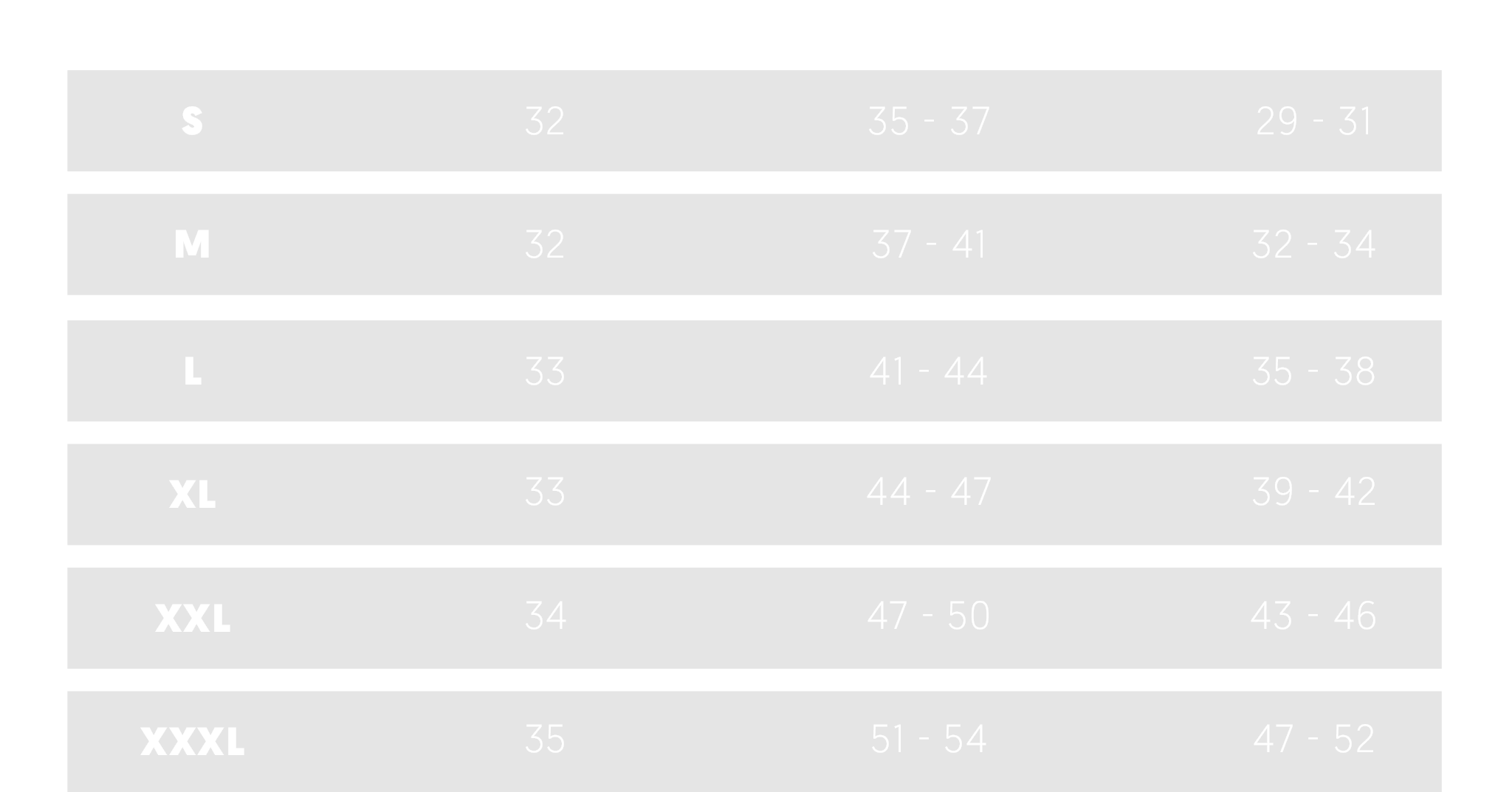 Mens Pants Size Chart