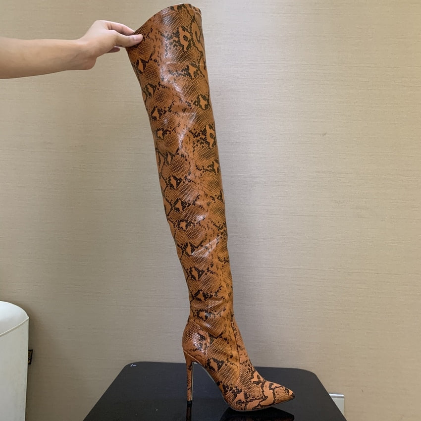 snakeskin thigh high boots size 11