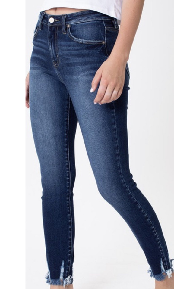 High Rise Frayed Ankle Dark Skinny Jeans | Village Trends Boutique