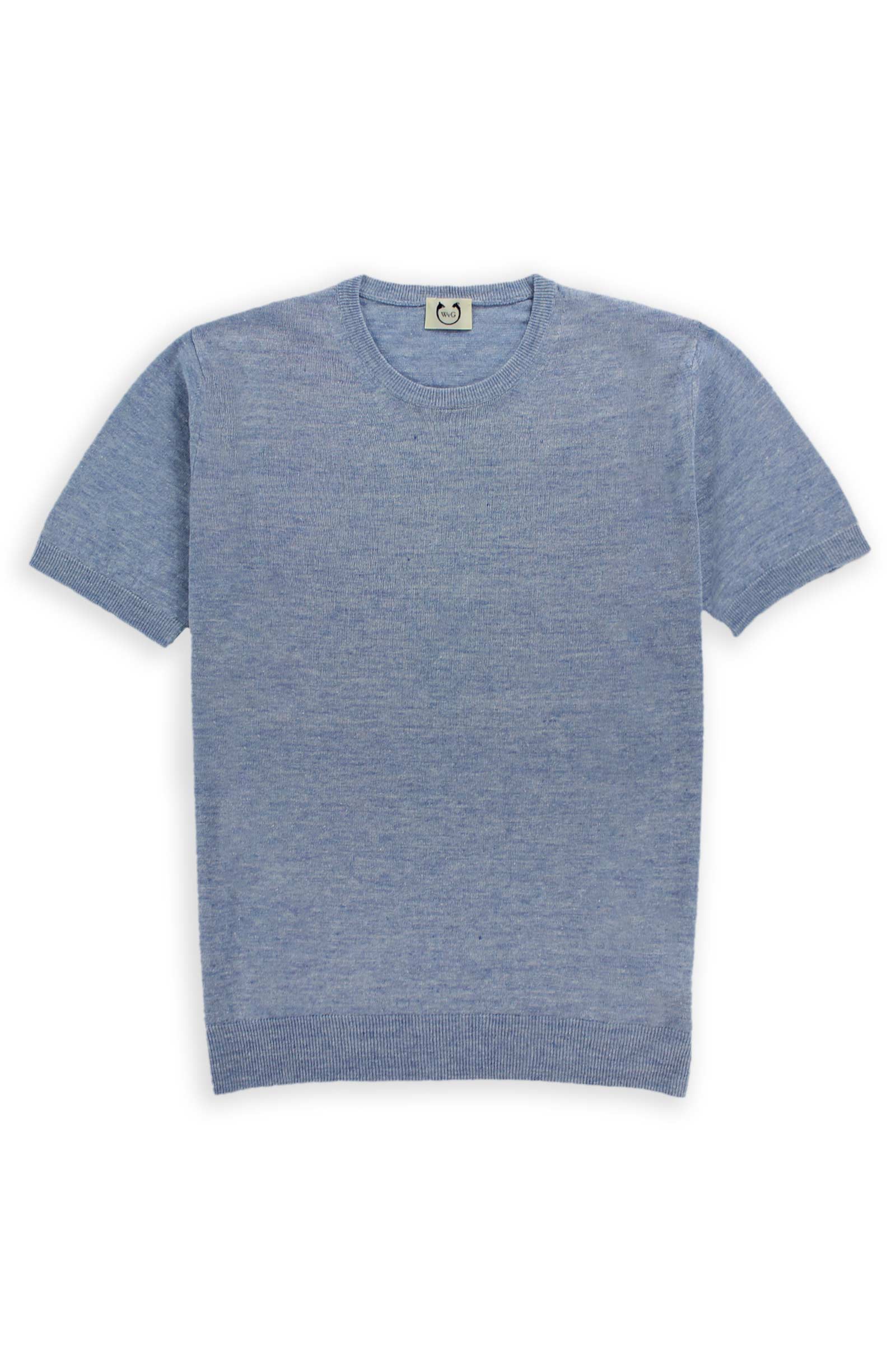 Light Blue Linen Silk Blend Crew