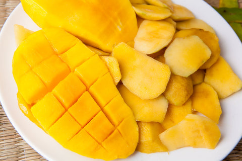 A plate with cut Mango slices 