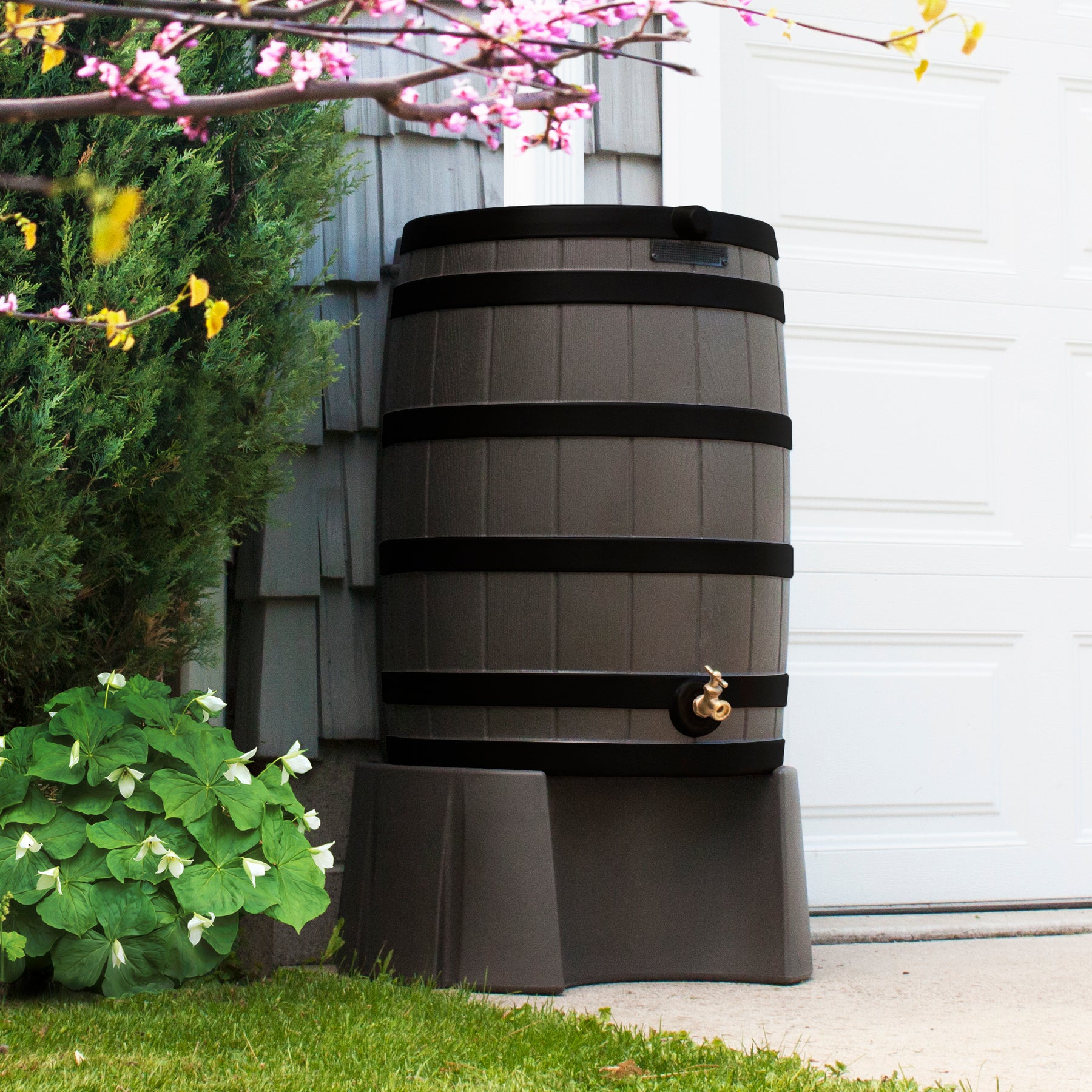 Rain Wizard 50 Gallon Rain Barrel with Darkened Ribs Good Ideas Inc