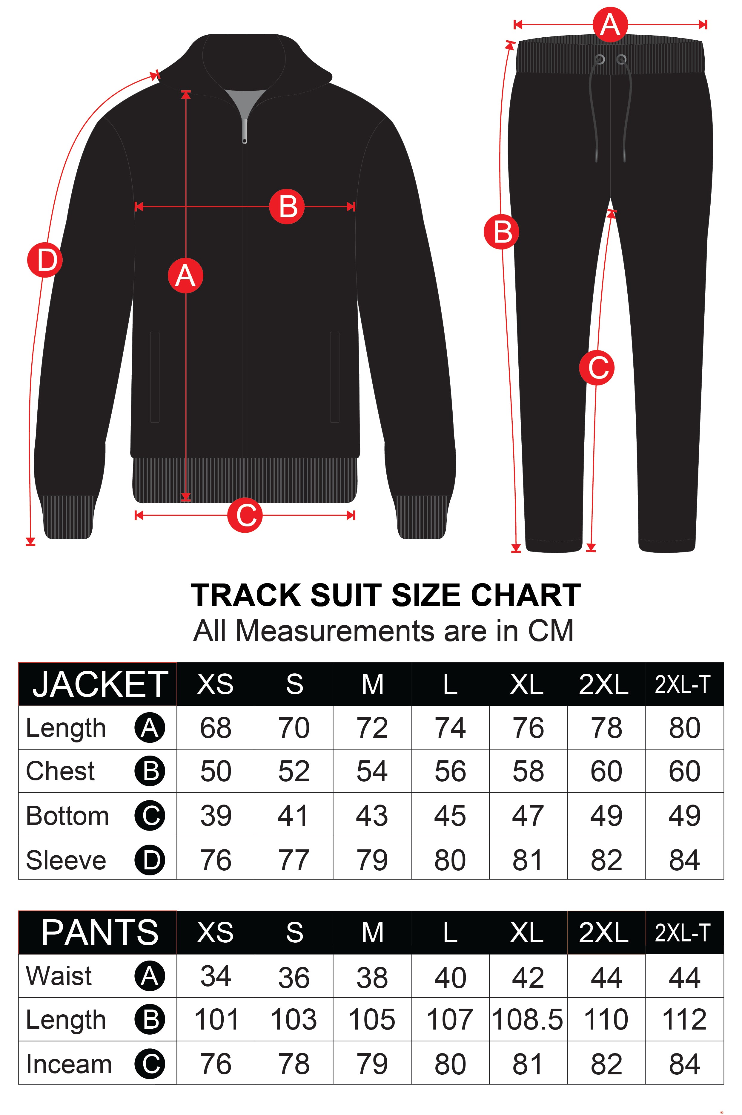 Tracksuit Pants Sizing, Track Pants Sizing, Track Pants Size Guide 53C