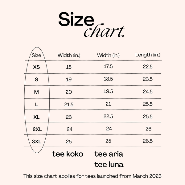 Tee Styles & Size Chart – Mahina Made LLC