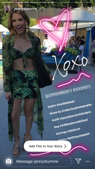 JENNY STUMME wearing a PARADISE RANCH DESIGNS 'Tarzan Loves Jane Bandeau Top’, 'Out of the Office Skirt' and  ‘Sand Duster’ from the Rain Forest Collection