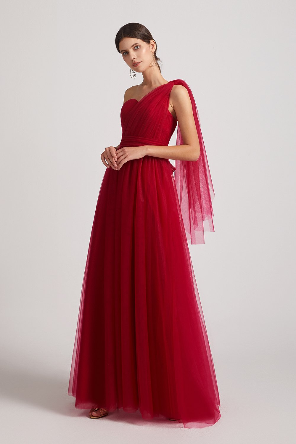 Alfa Bridal Dark Red A-Line Chiffon Cross Halter Neckline