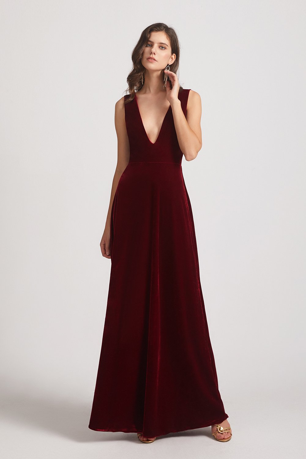 Alfa Bridal Dark Red A-Line Chiffon Cross Halter Neckline