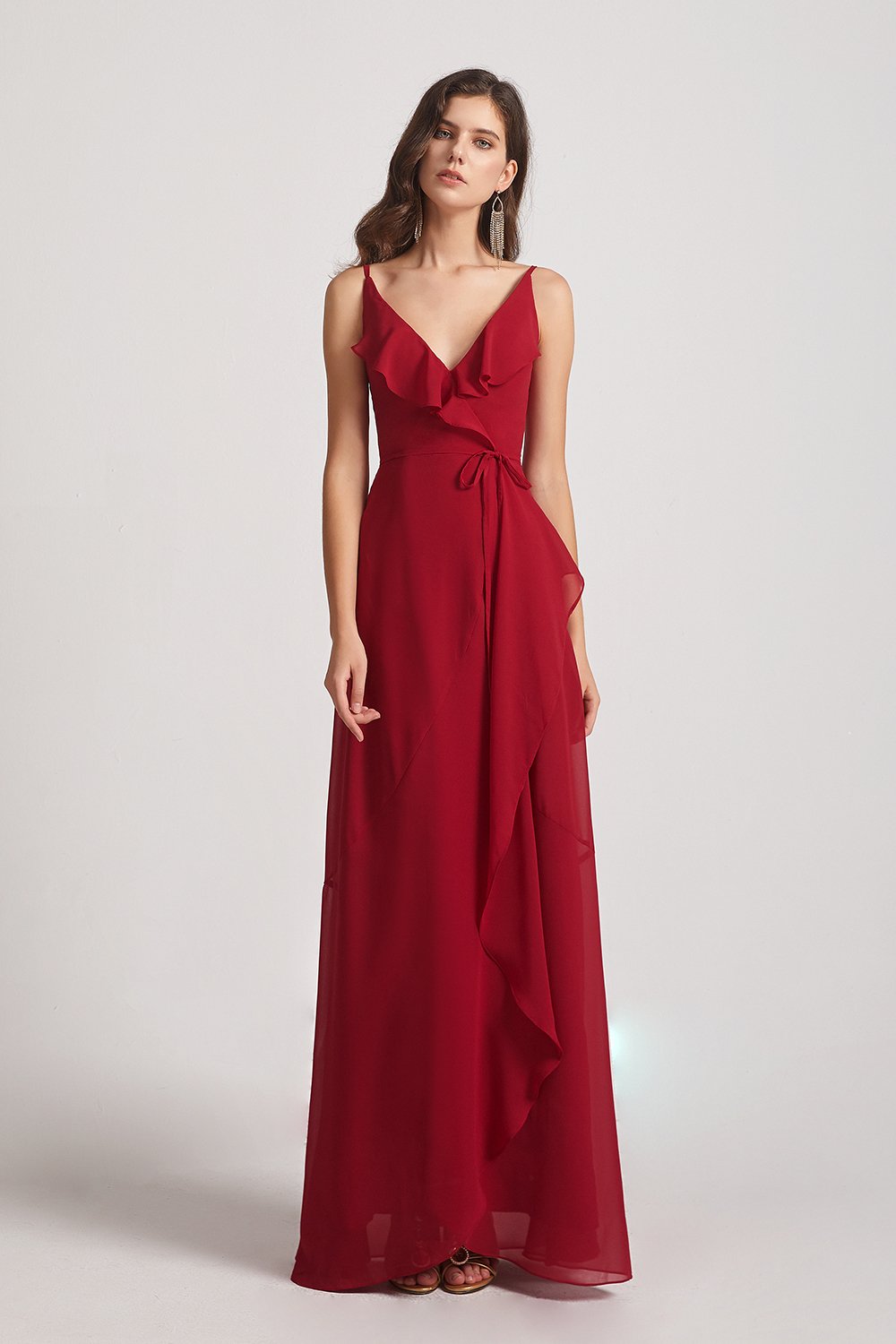 Alfa Bridal Dark Red A-Line Chiffon Cross Halter Neckline