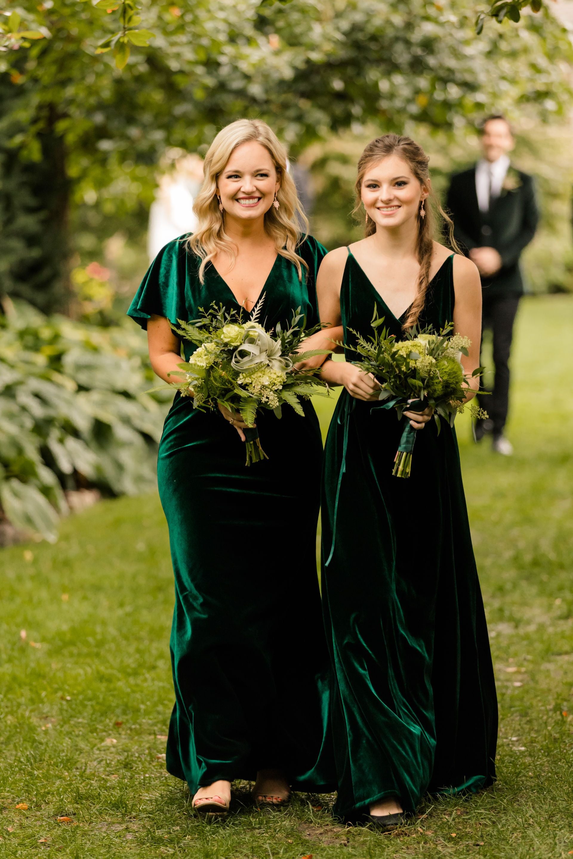 Bold Velvet Bridesmaid Dress With Daring Deep V Neck (AF0133) in Dark Green