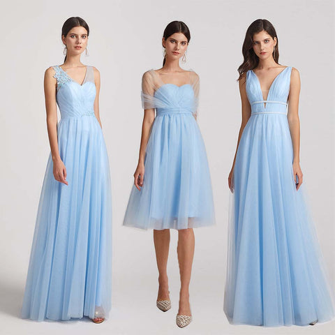 sky blue tulle bridesmaid dresses