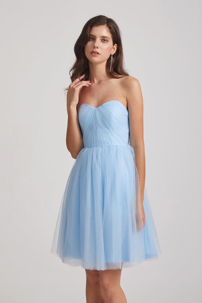 Strapless Sweetheart Blue Short Tulle Bridesmaid Dresses (AF0040 ...