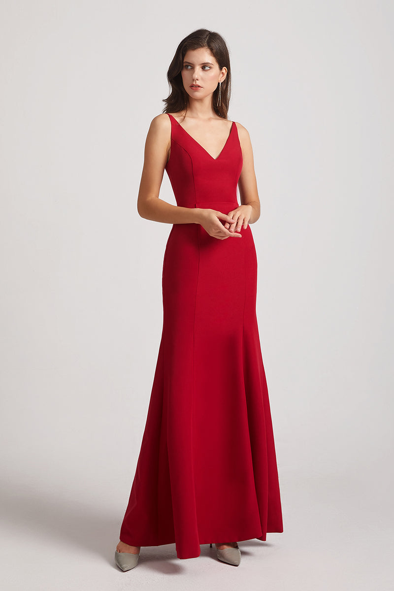 red satin bridesmaid dress